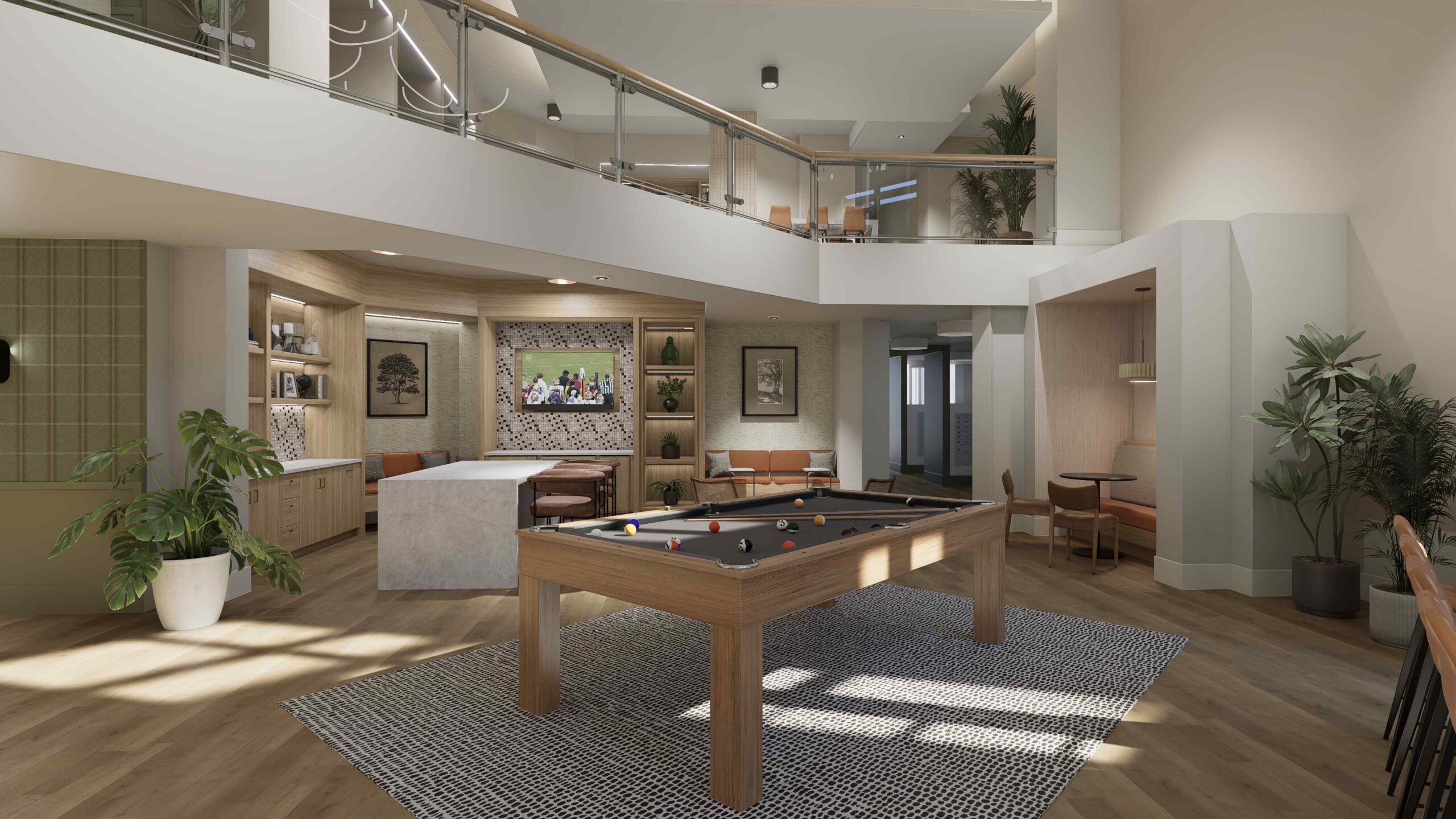 Clubhouse lounge with a pool table