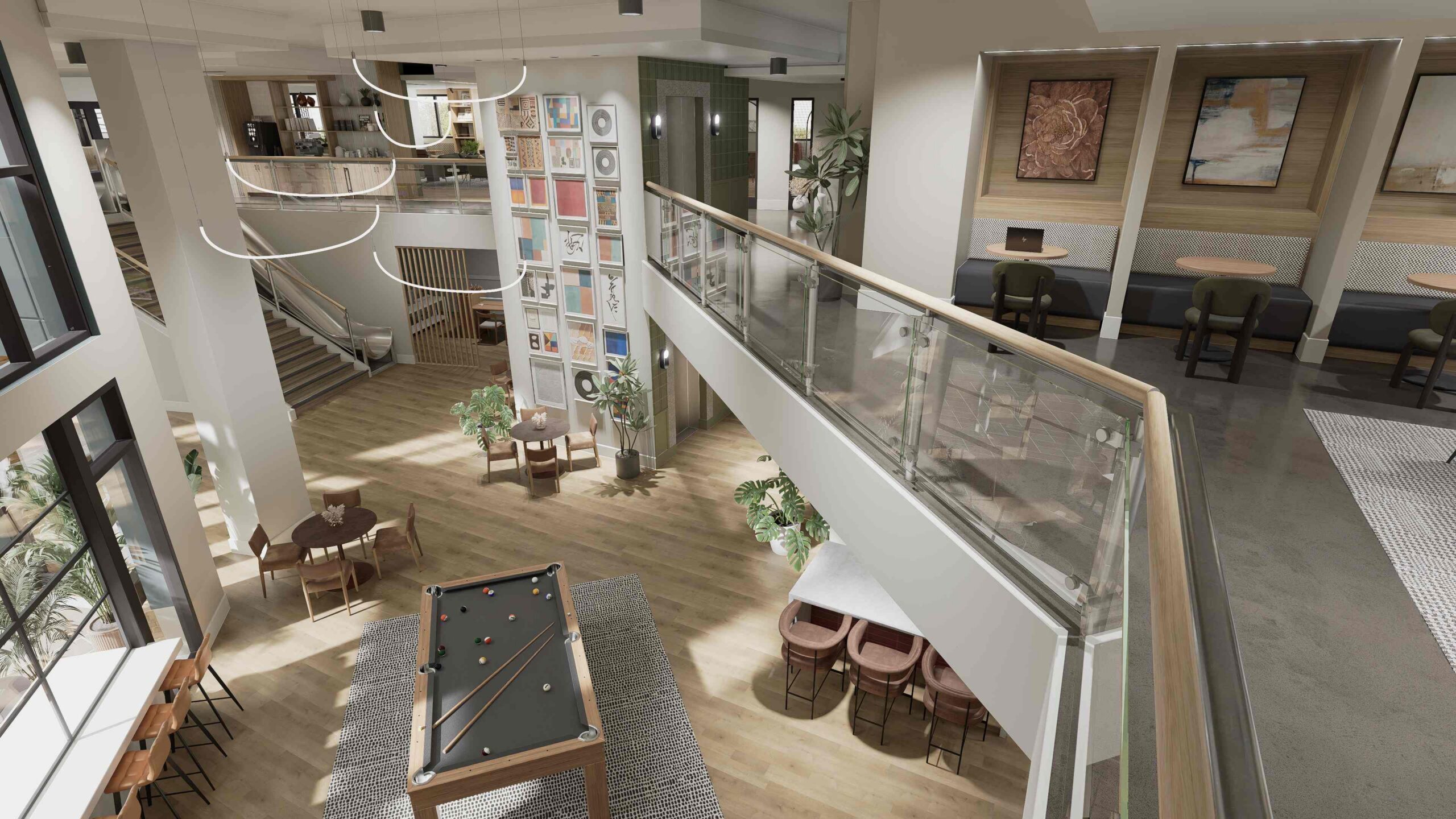 Clubhouse lounge areas at 114 Earle