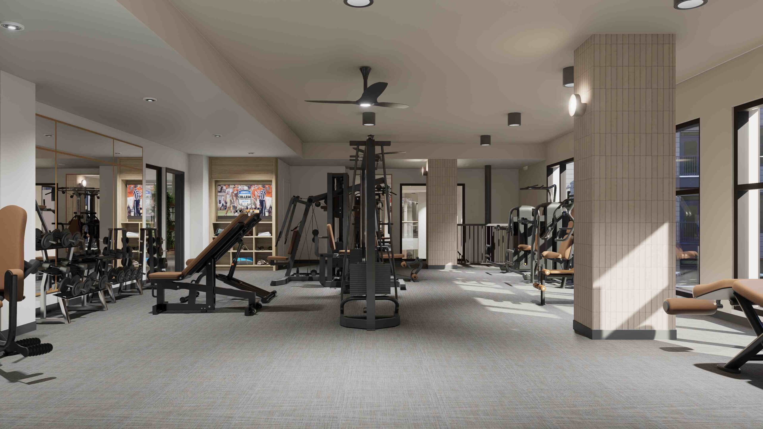 State of the art fitness center with strength training equipment